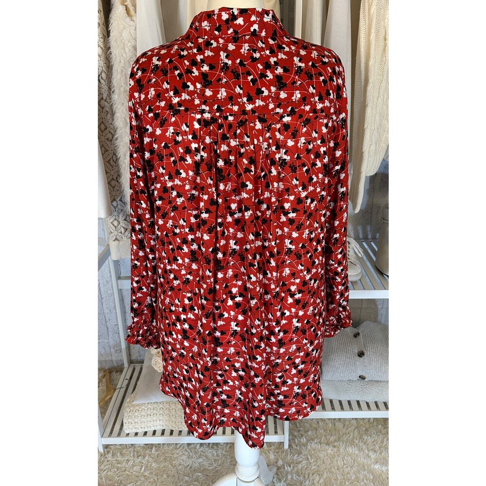 Lane Bryant Women's Size 18/20 Red Floral Button Up Blouse #0341 - Picture 5 of 12